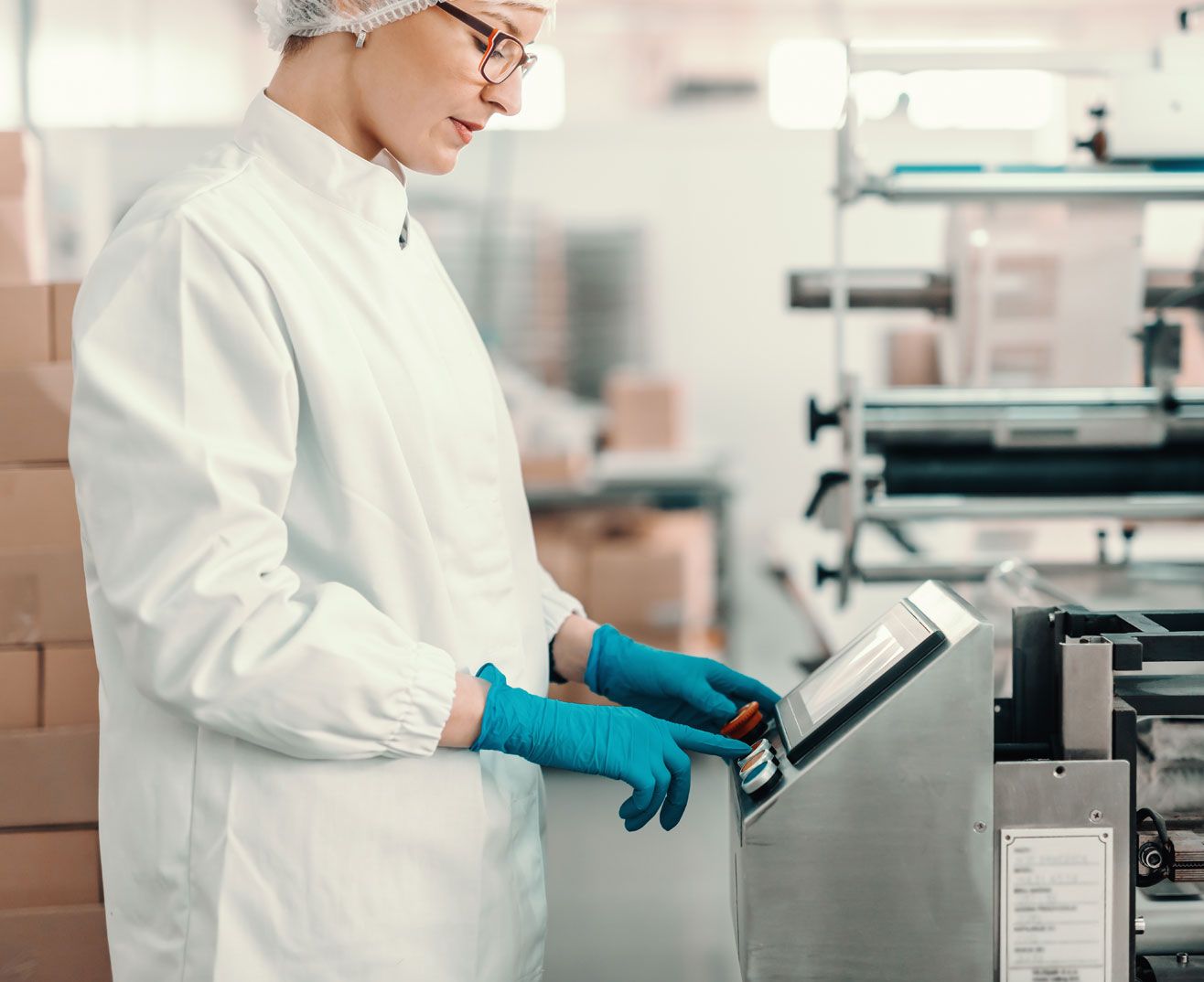 Technician operating a machine