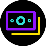 Purple and yellow money logo